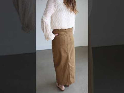 Sienna Dark Khaki Panel Long Denim Skirt - FINAL SALE