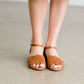 Huarache open toe cognac colored shoe with open toe and closed heel