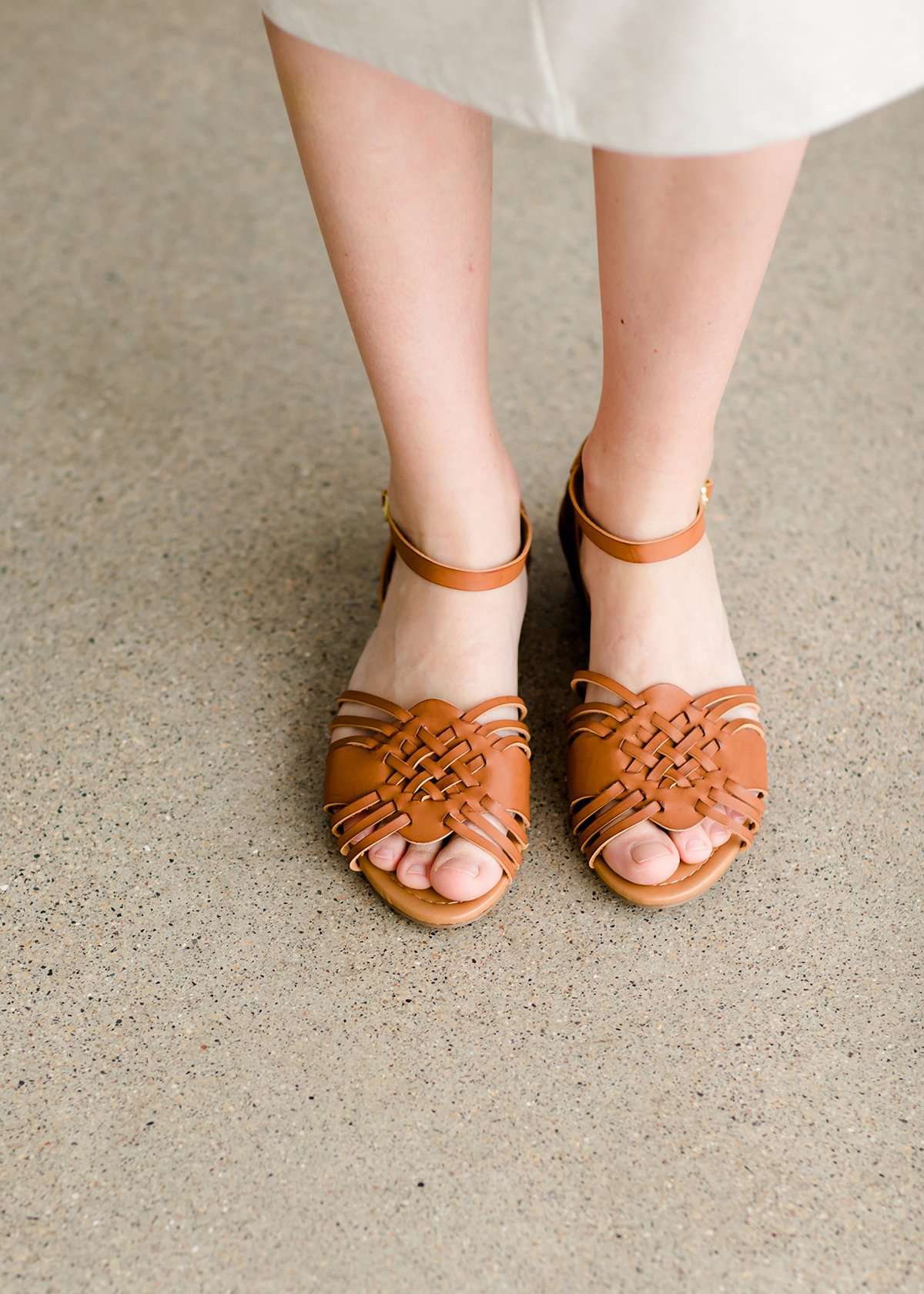 Huarache open toe cognac colored shoe with open toe and closed heel