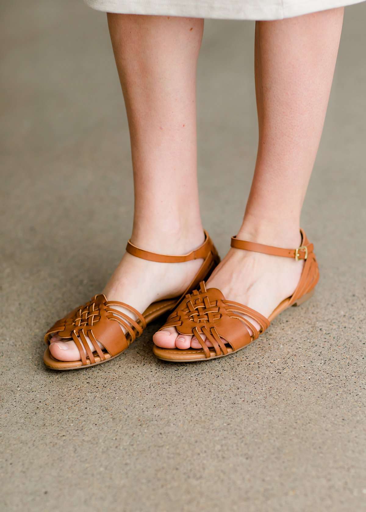 Huarache open toe cognac colored shoe with open toe and closed heel