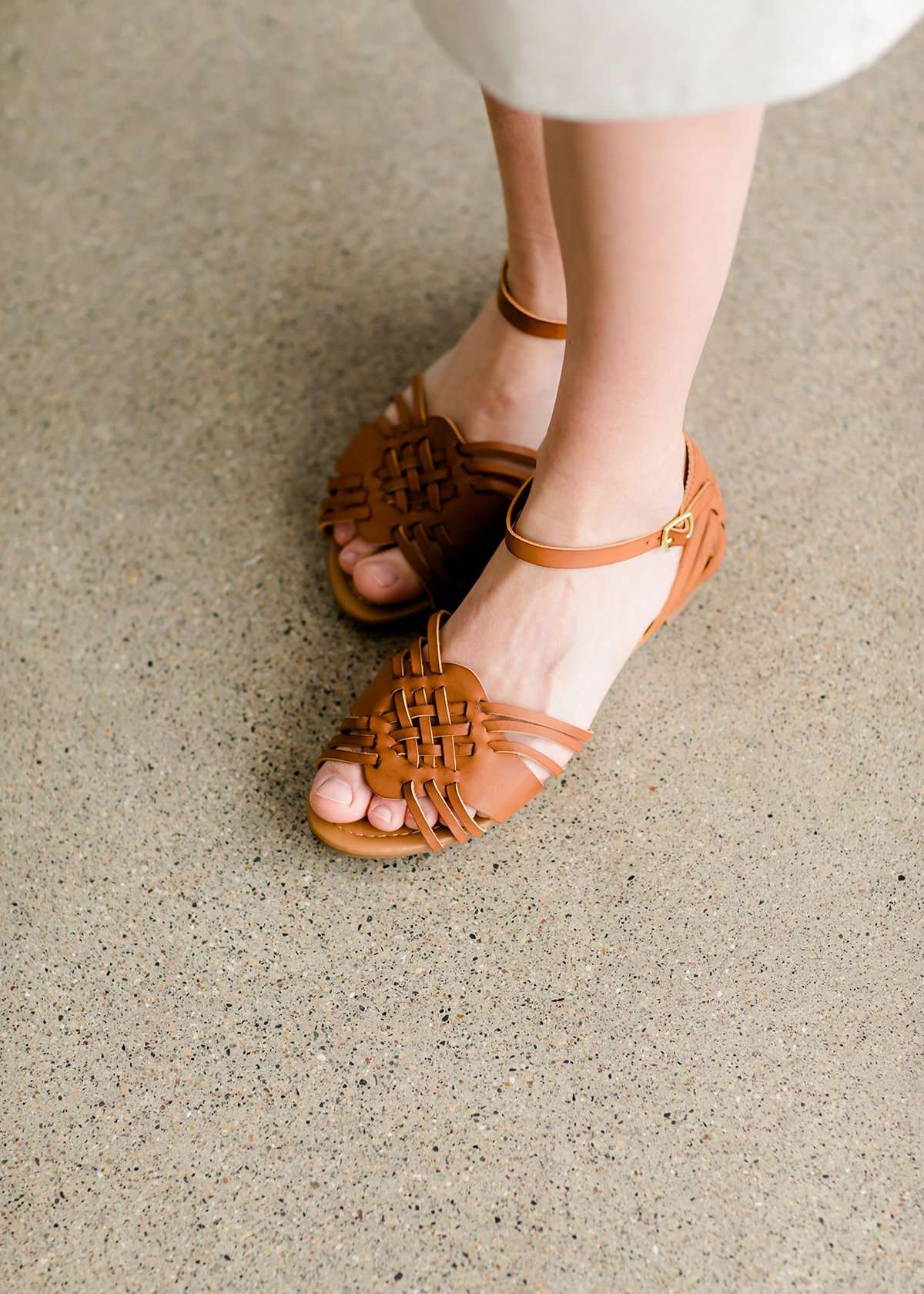 Huarache open toe cognac colored shoe with open toe and closed heel