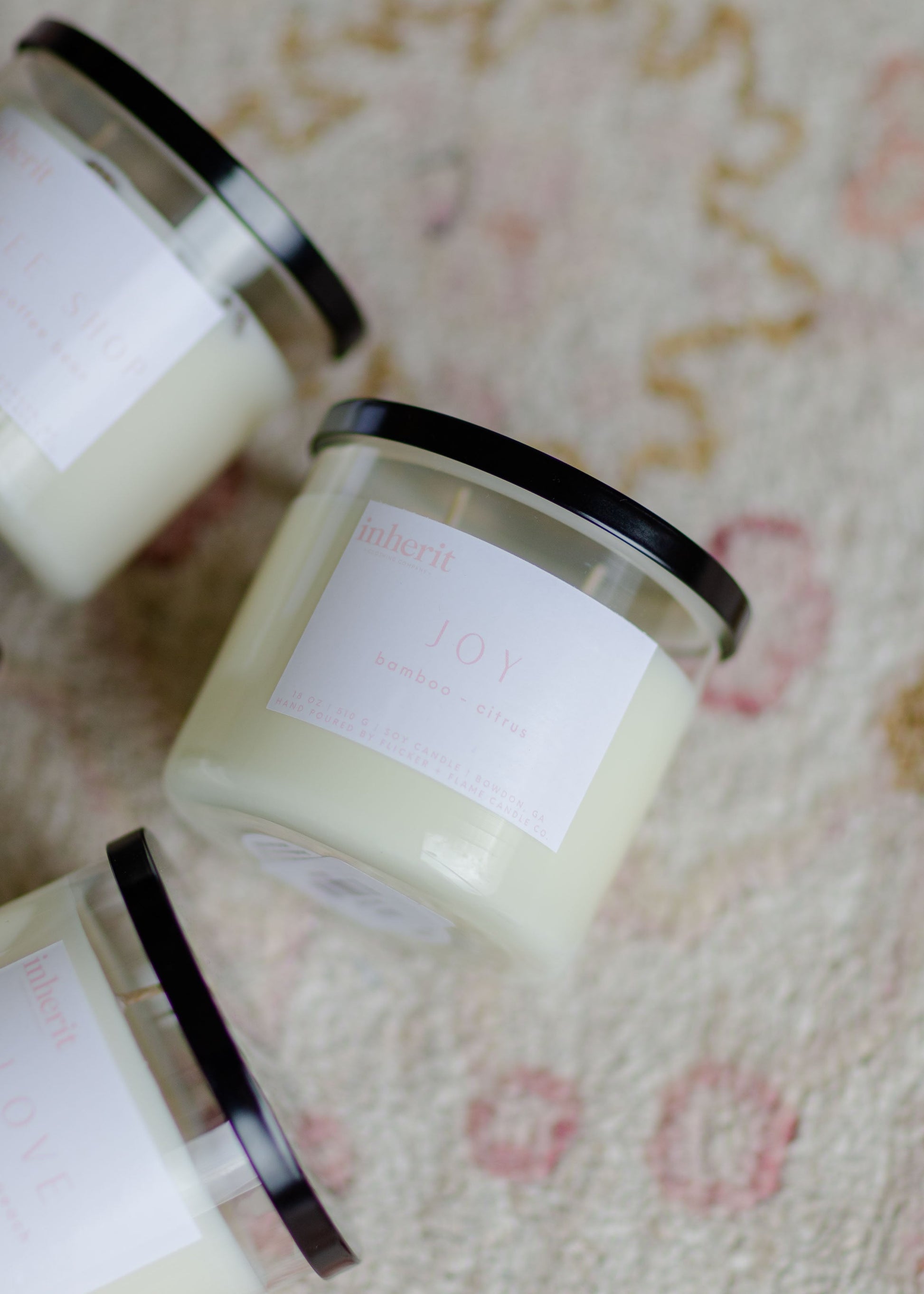 Inherit Hand Poured Soy Candle 18 oz. Accessories Flicker + Flame Candle Co Joy