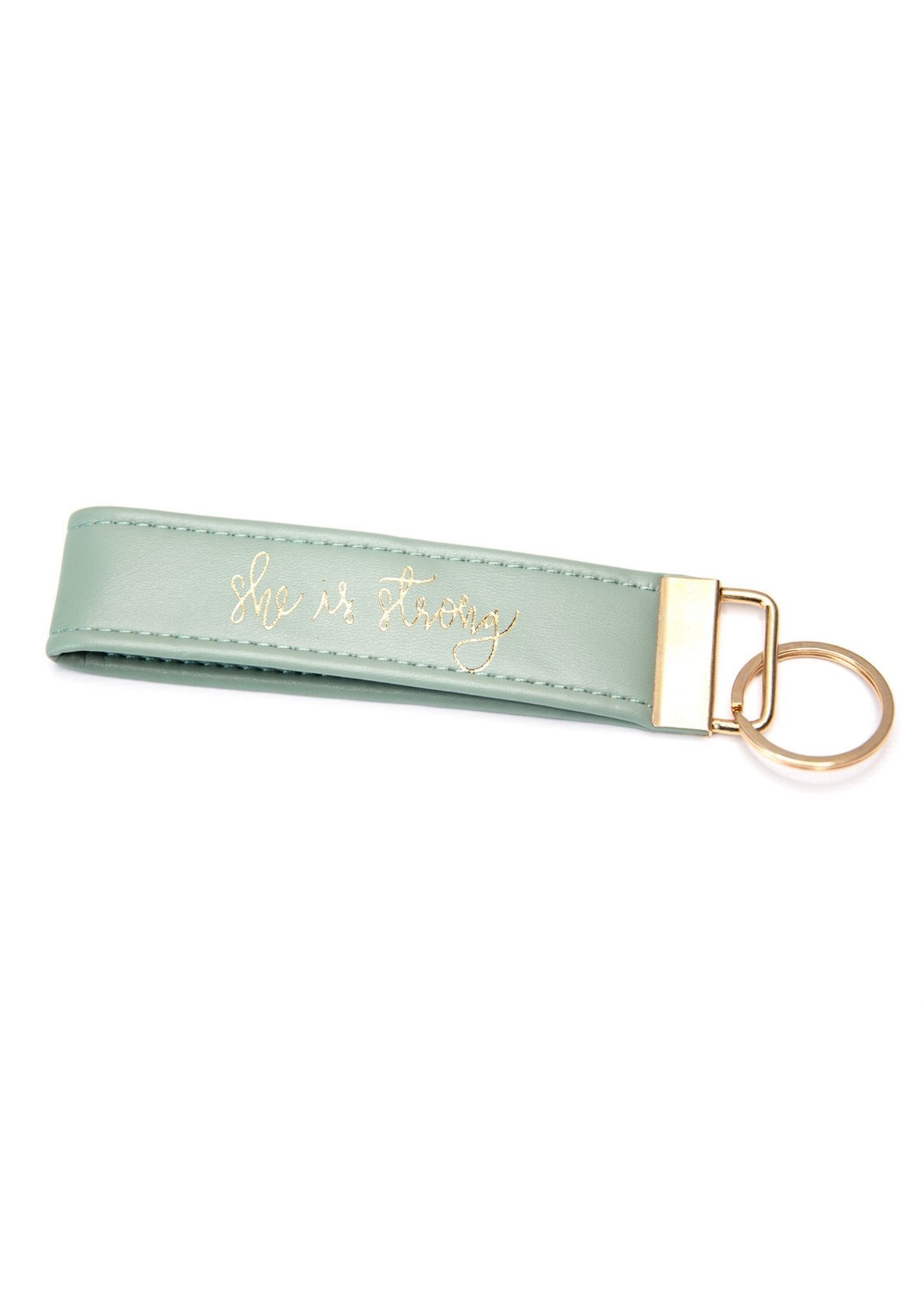 Inspirational Faux Leather Key Fob Accessories Mary Square She is Strong