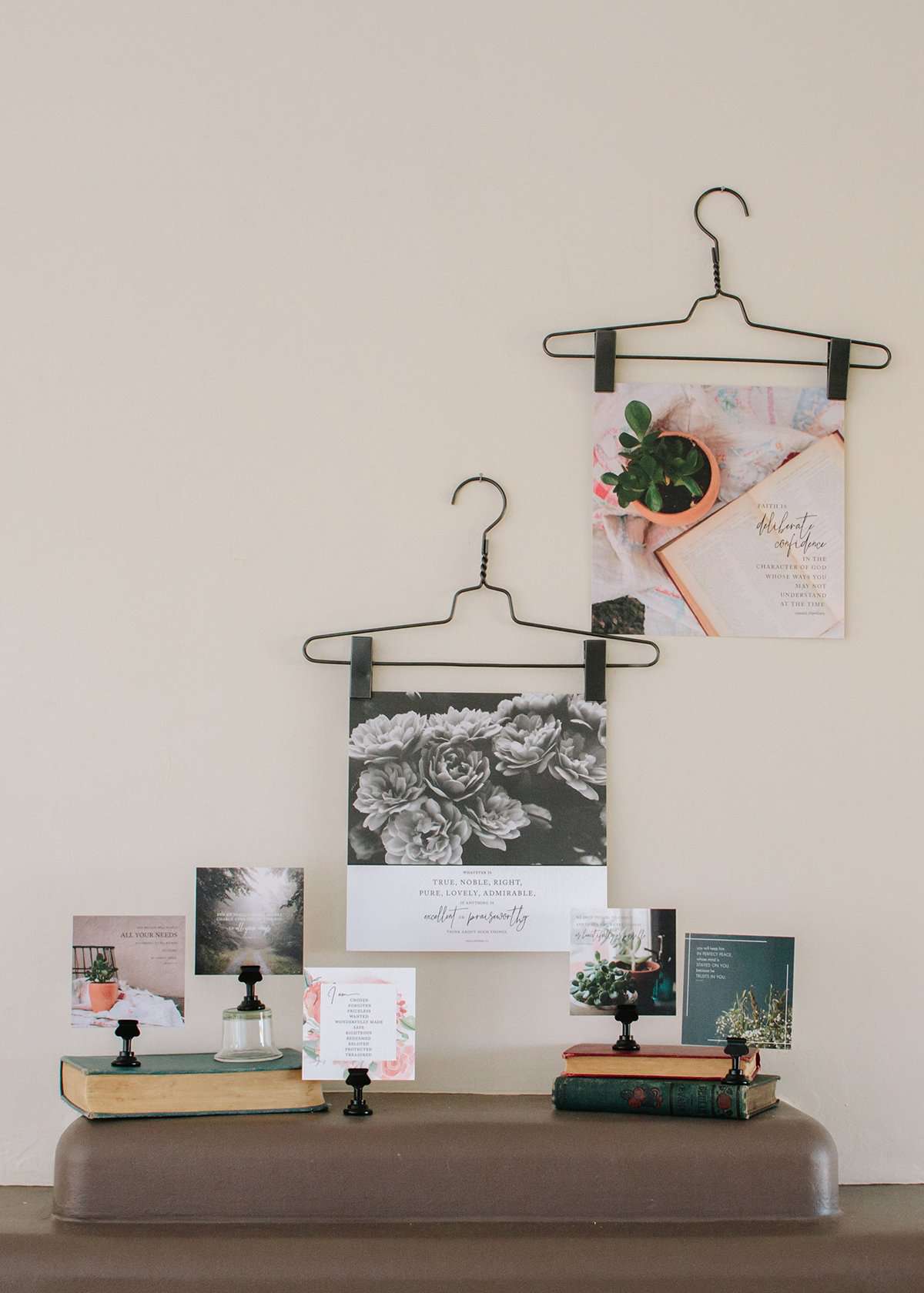 Wire Hanger Wall Decor with inspirational prints
