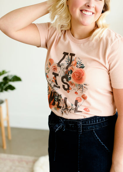It is Well Floral Tee - FINAL SALE Tops S / Peach