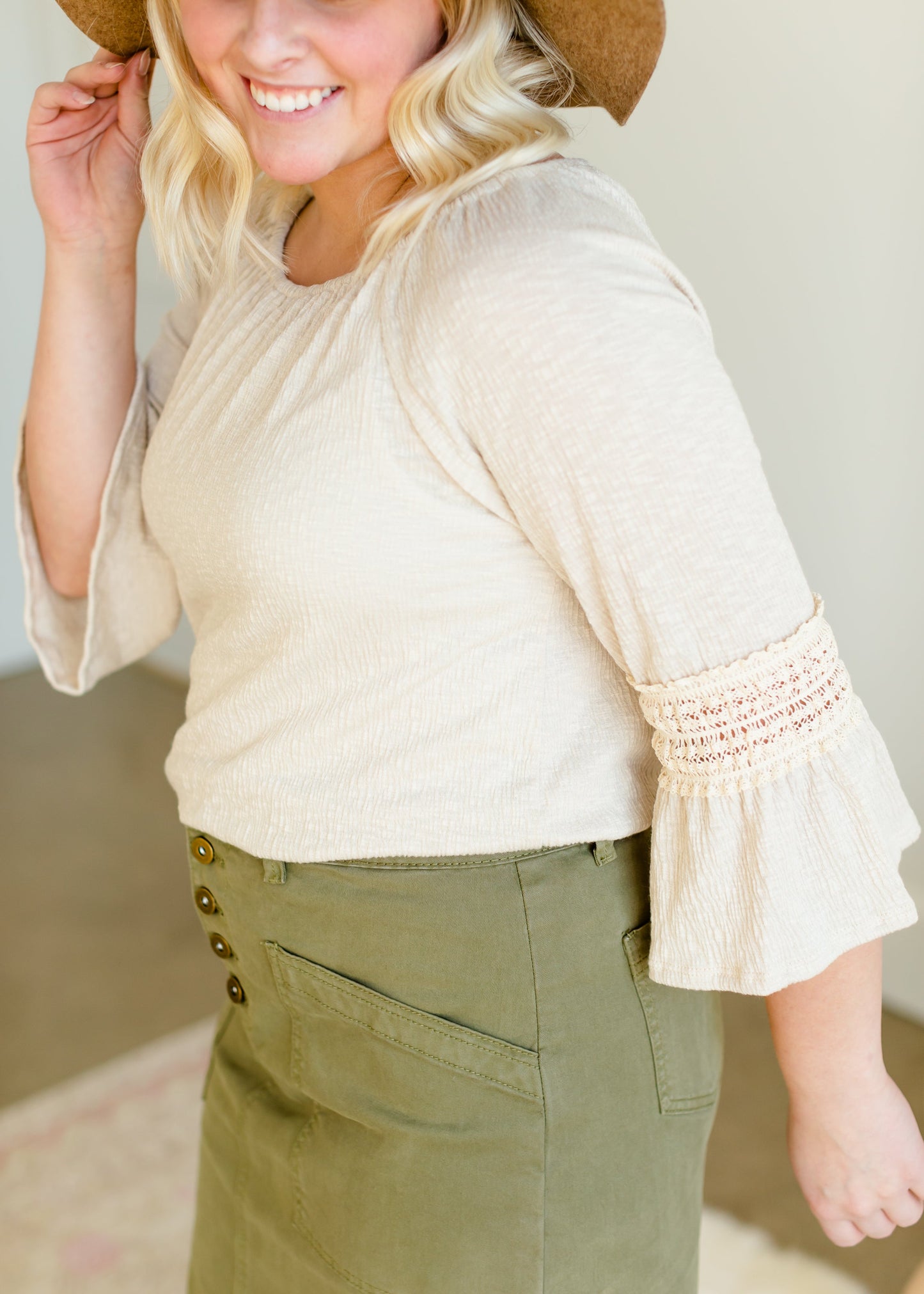 Ivory 3/4 Sleeve Lace Top - FINAL SALE Tops