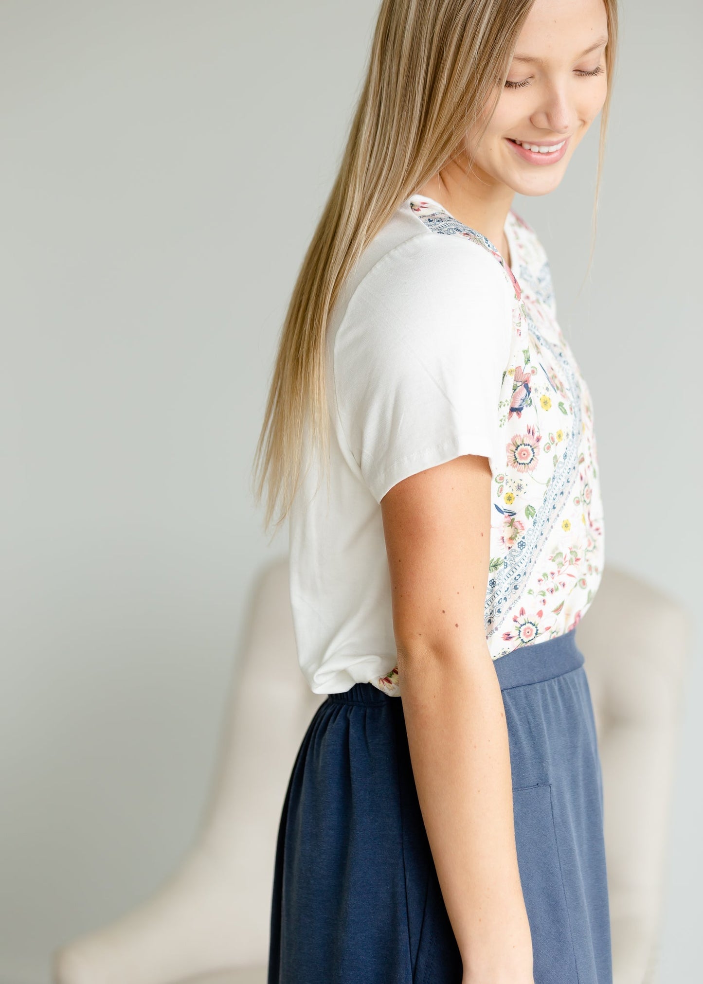 Ivory Abstract Floral Top - FINAL SALE Tops