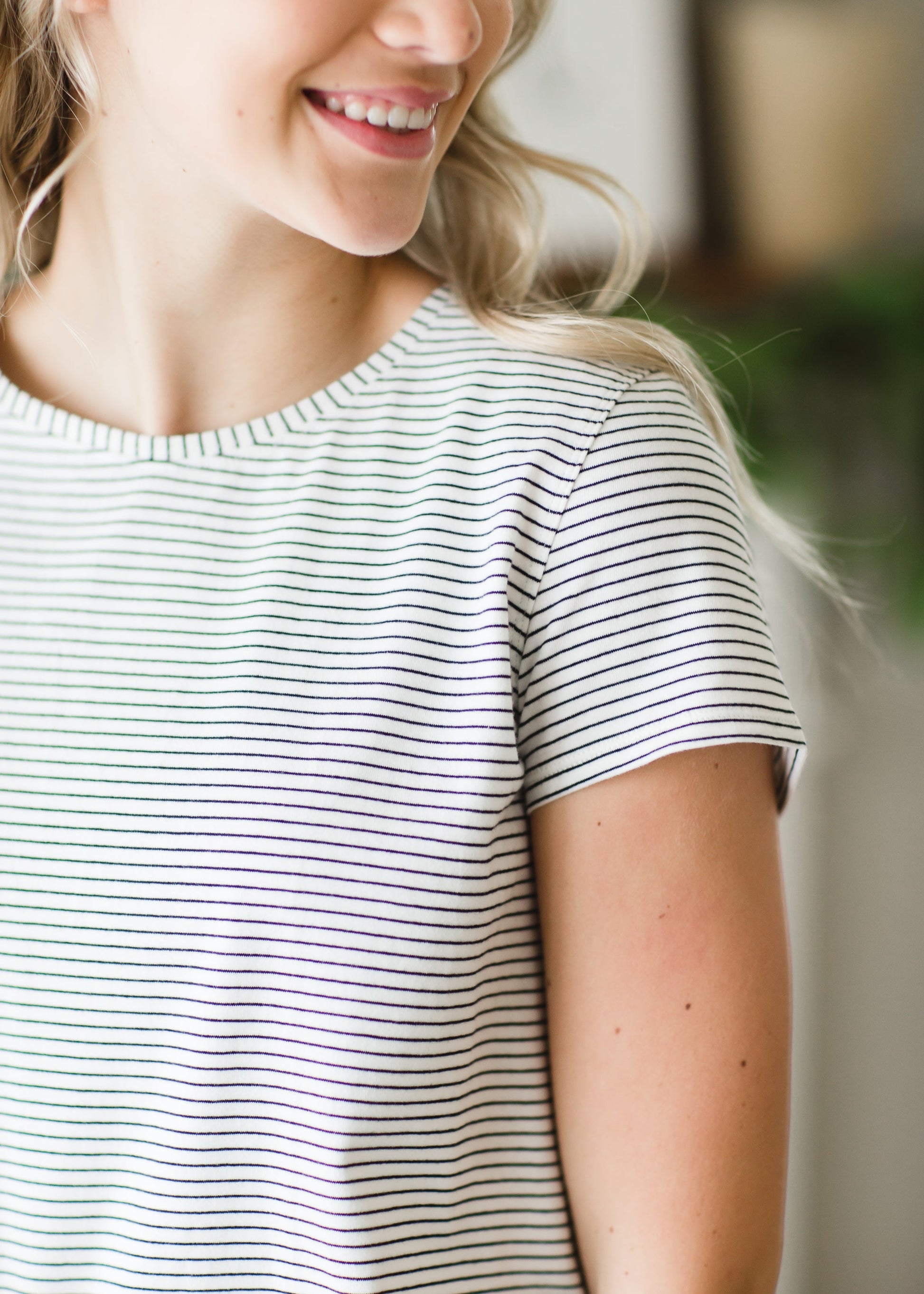 Ivory Basic Crew Neck Striped Tee - FINAL SALE Tops 2XL