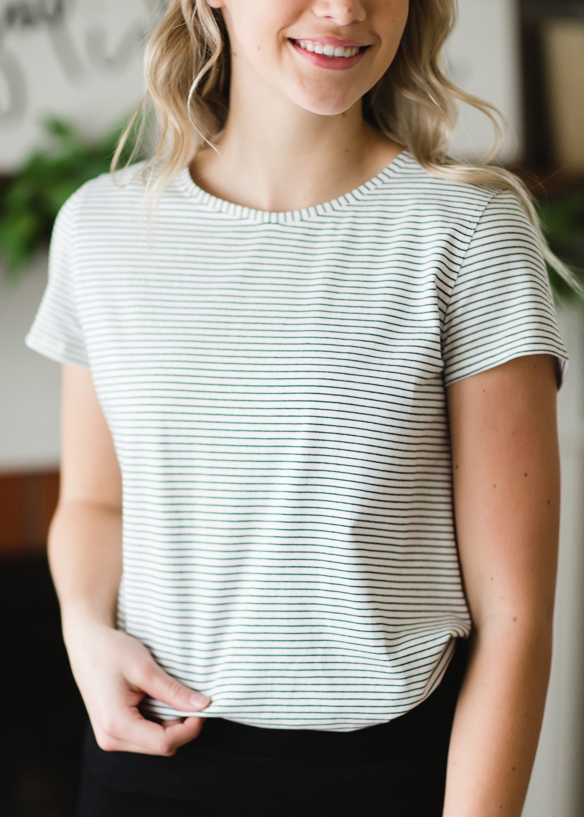 Ivory Basic Crew Neck Striped Tee - FINAL SALE Tops 2XL