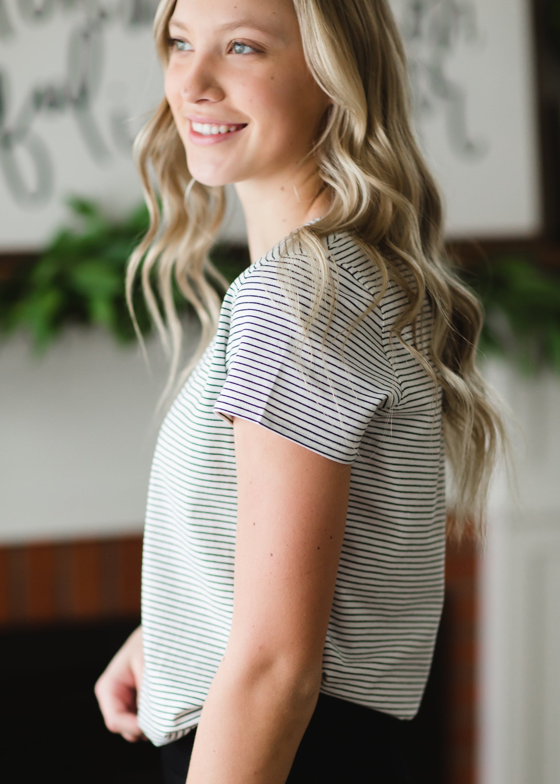 Ivory Basic Crew Neck Striped Tee - FINAL SALE Tops 2XL