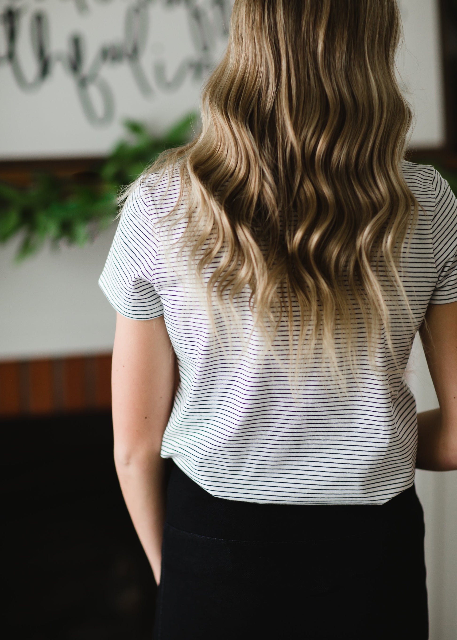 Ivory Basic Crew Neck Striped Tee - FINAL SALE Tops 2XL