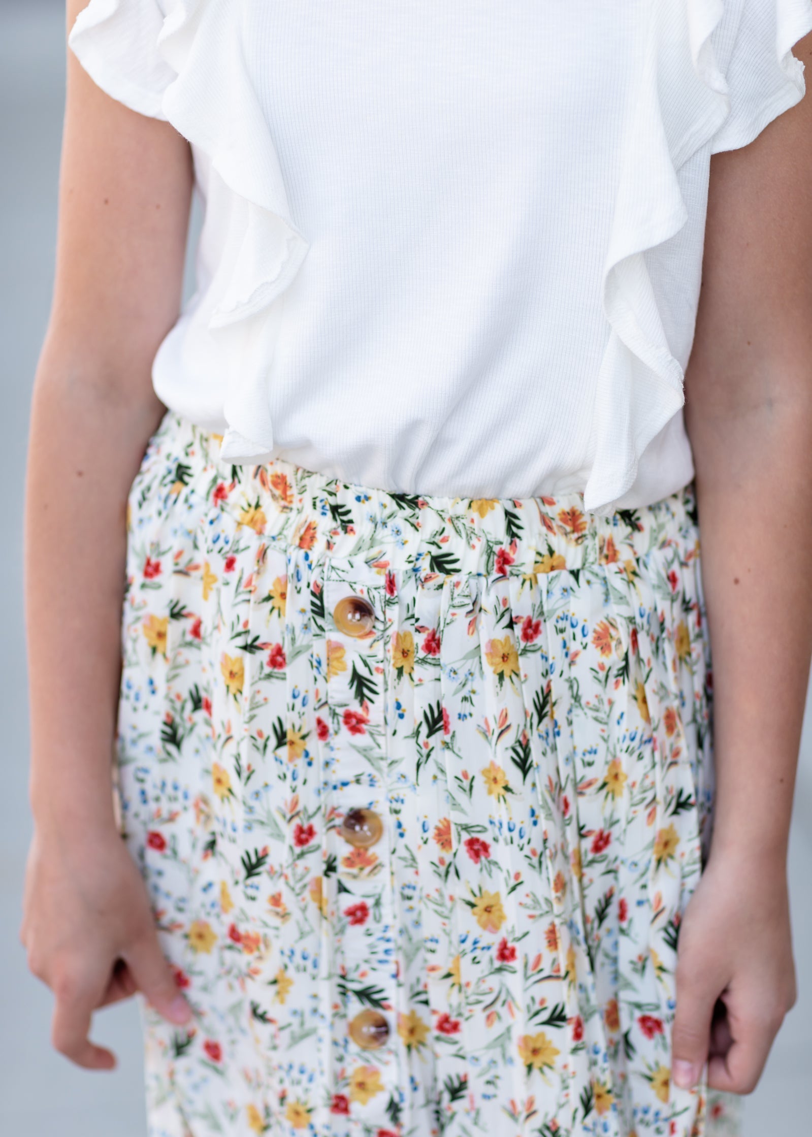 Ivory Bright Floral Midi Skirt - FINAL SALE Skirts