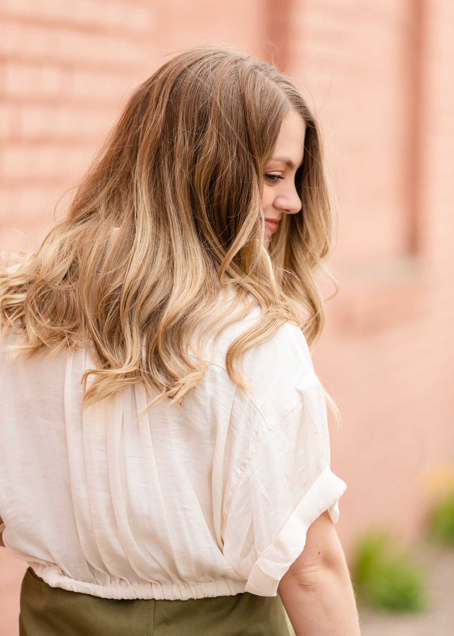 Ivory Button Up Cinched Waist Top Tops