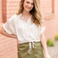 Ivory Button Up Cinched Waist Top Tops
