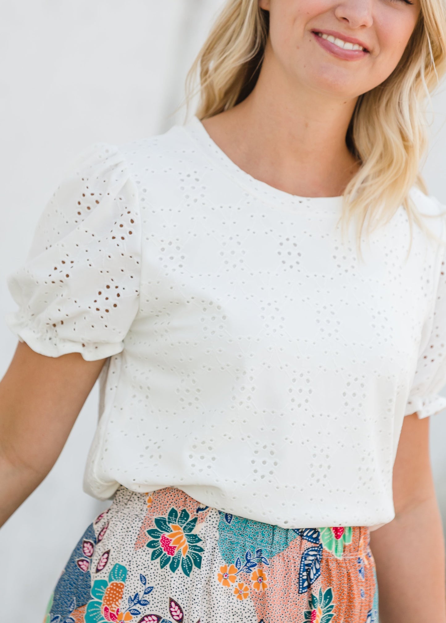 Ivory Eyelet Ruffle Sleeve Top - FINAL SALE Tops