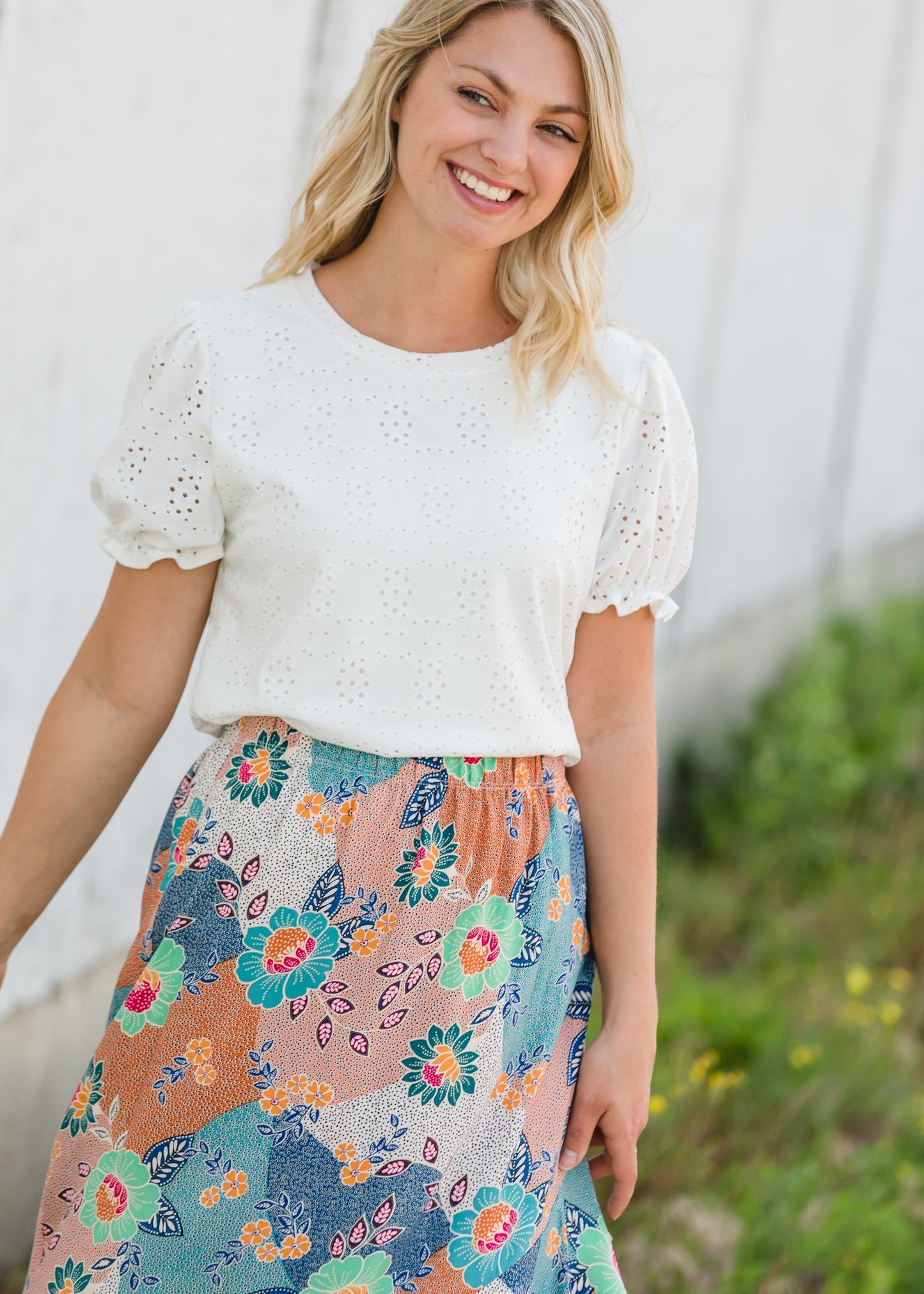 Ivory Eyelet Ruffle Sleeve Top - FINAL SALE Tops