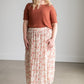 Ivory Floral Pleated Lined Midi Skirt Skirts Rust / S