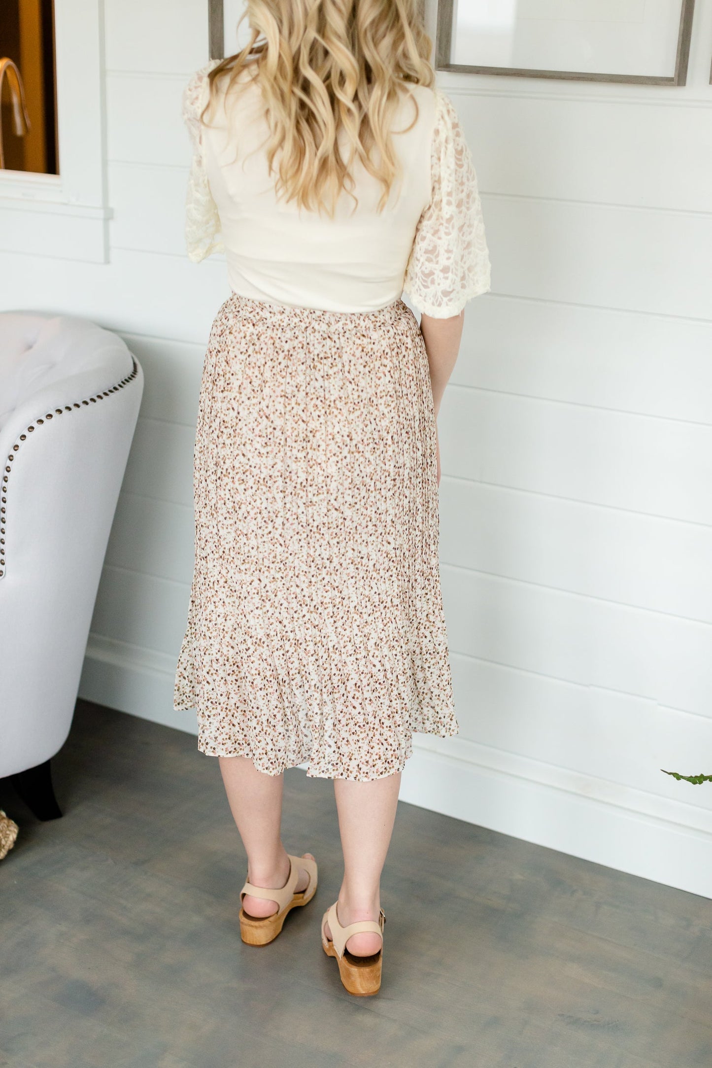 Ivory Floral Pleated Midi Skirt - FINAL SALE Skirts