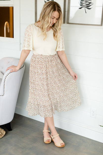 Ivory Floral Pleated Midi Skirt - FINAL SALE Skirts