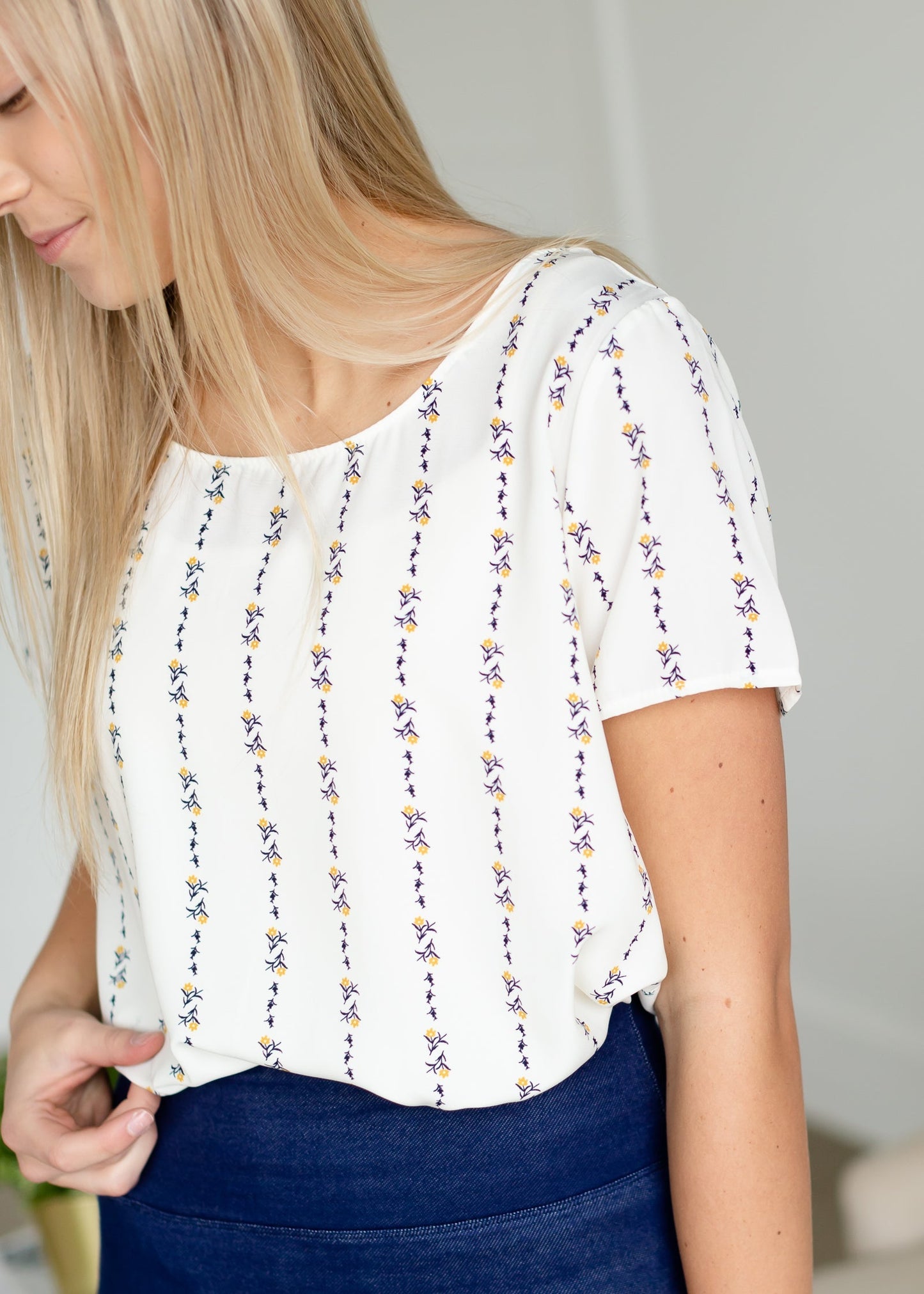 Ivory Floral Woven Top Tops