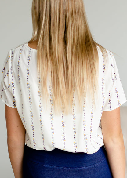 Ivory Floral Woven Top Tops