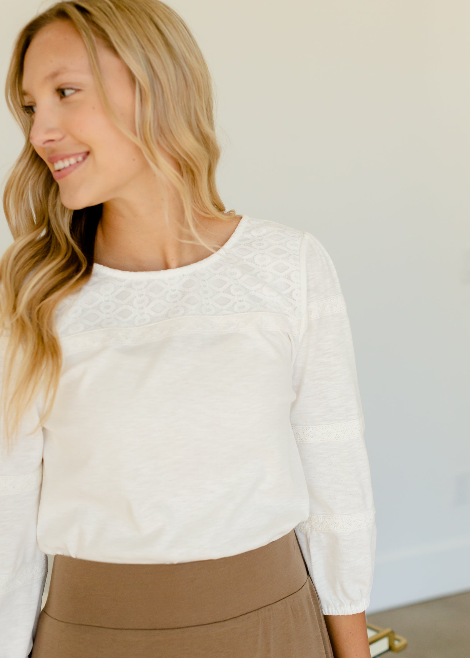 Ivory Knit Lace Detail Top - FINAL SALE Tops