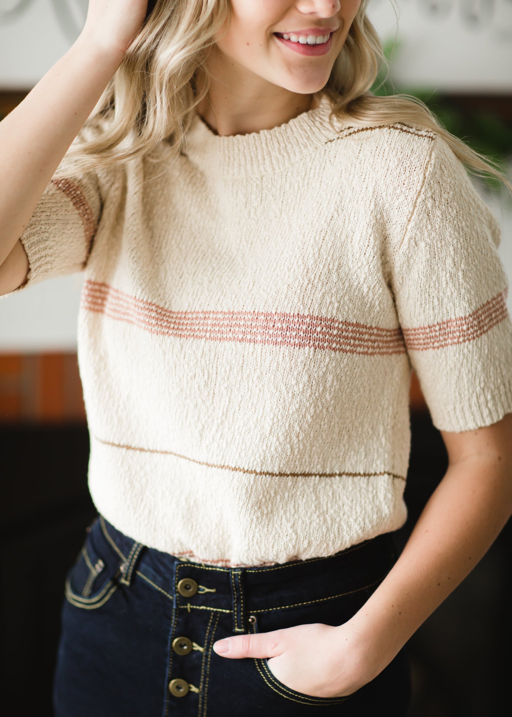 Ivory Knit Short Sleeve Sweater Top - FINAL SALE Tops