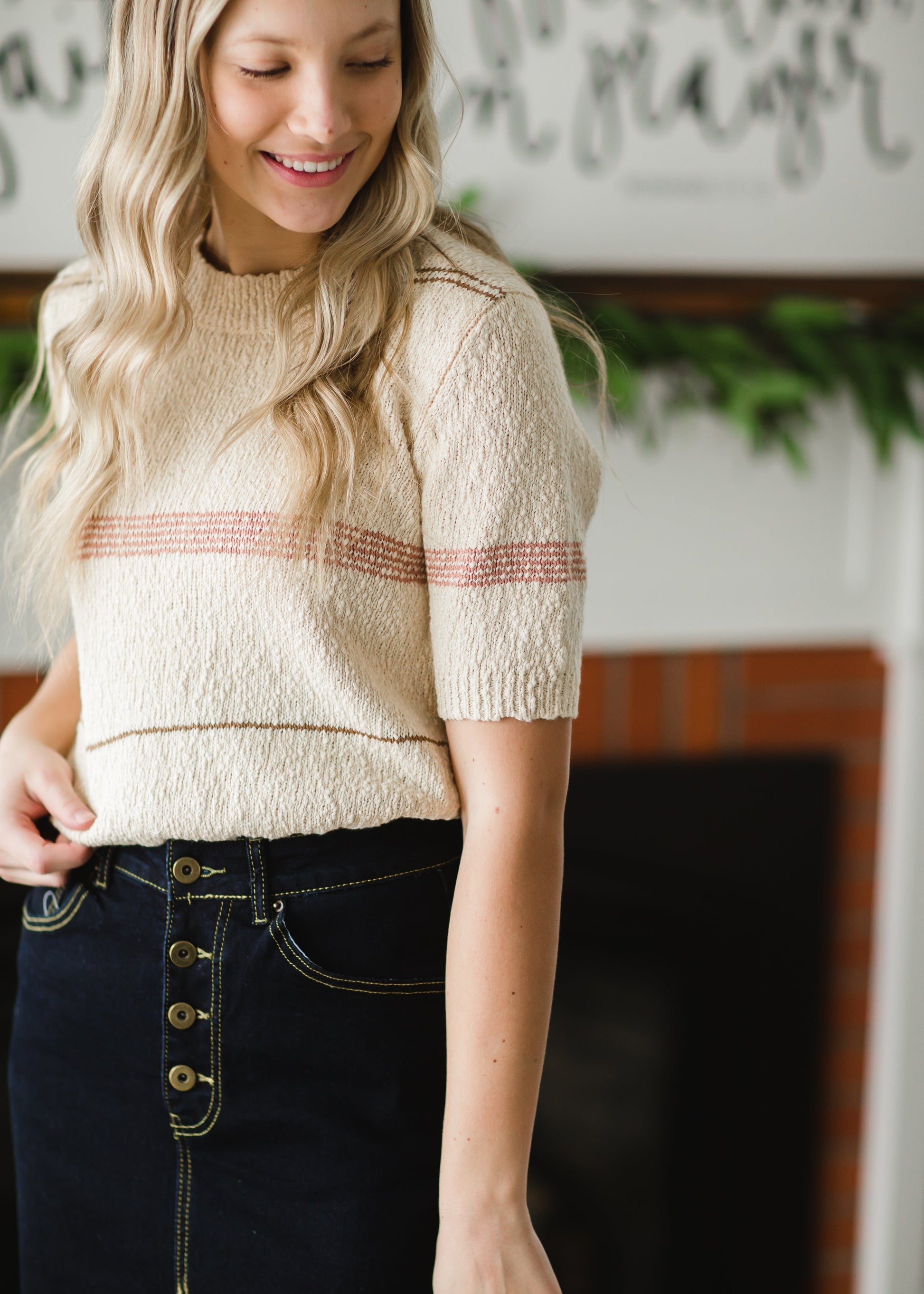 Ivory Knit Short Sleeve Sweater Top - FINAL SALE Tops