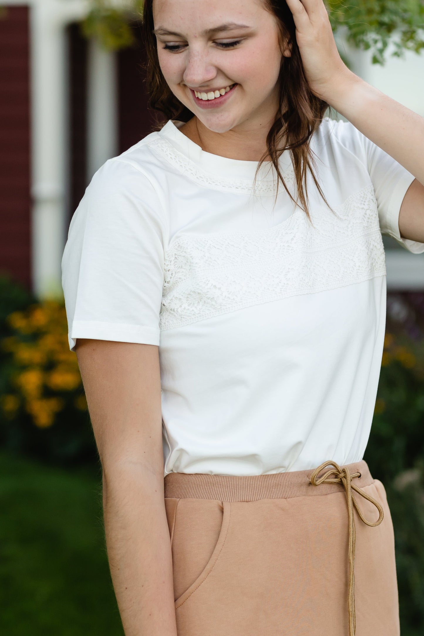 Ivory Lace Detail Knit Tee - FINAL SALE Tops