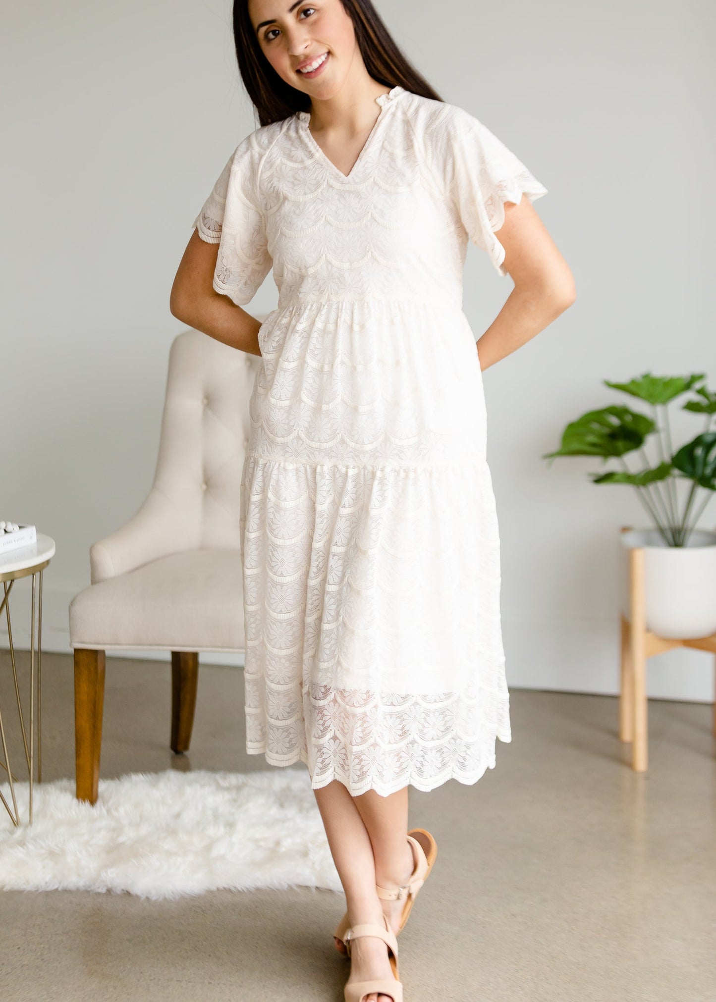 Ivory Lace Overlay Midi Dress - FINAL SALE Dresses