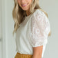 Ivory Lace Puff Sleeve Blouse Tops