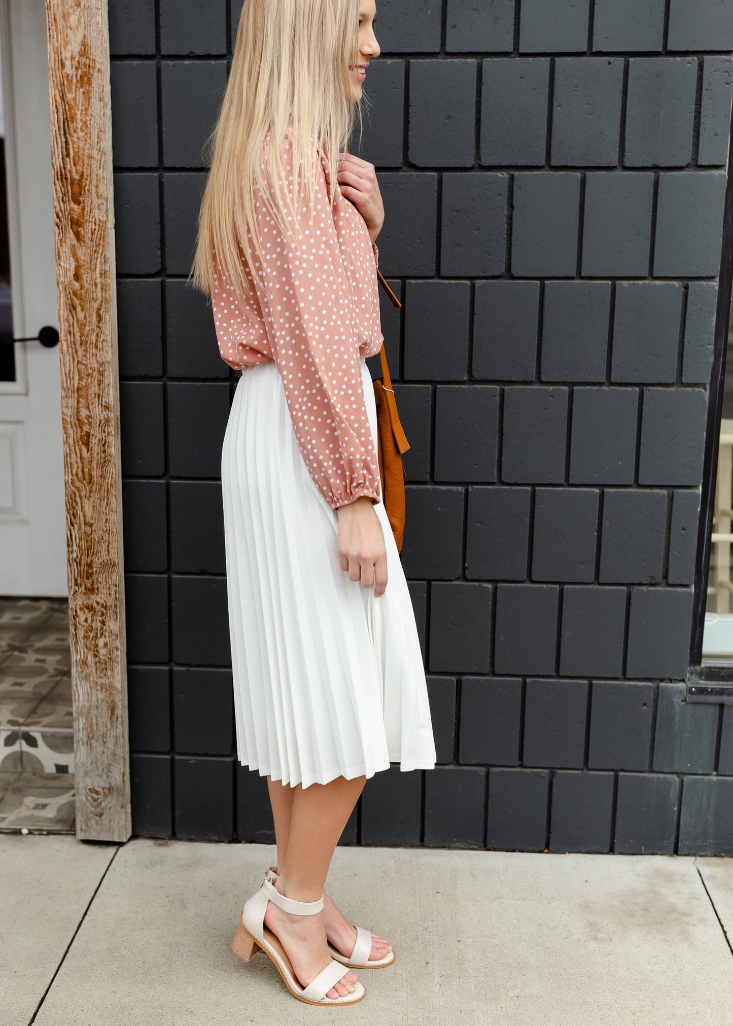 Ivory Pleated Stretch Waist Midi Skirt - FINAL SALE Skirts