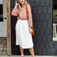 Ivory Pleated Stretch Waist Midi Skirt - FINAL SALE Skirts