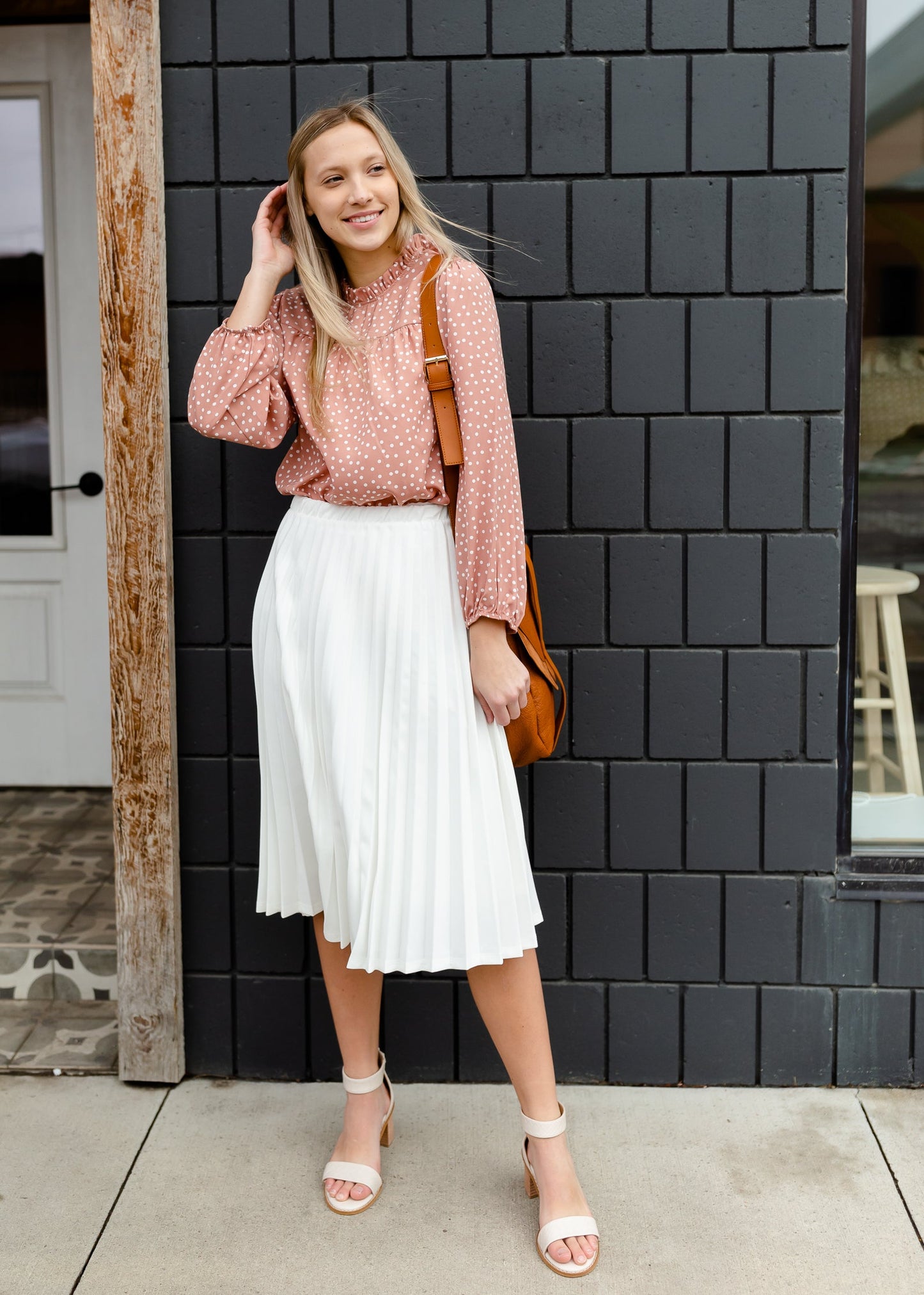 Ivory Pleated Stretch Waist Midi Skirt - FINAL SALE Skirts