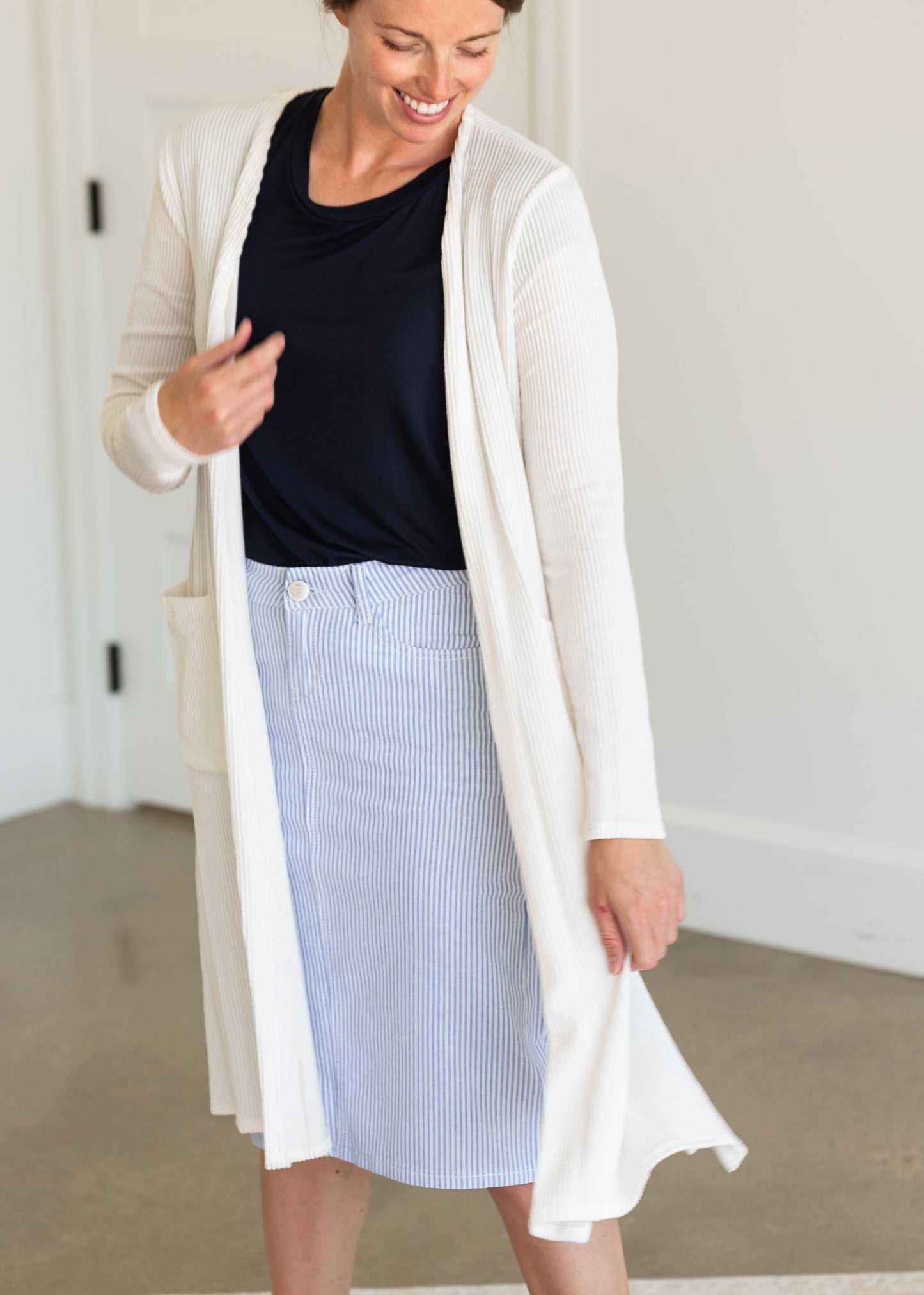 Ivory Ribbed Cardigan with Pockets - FINAL SALE Layering Essentials