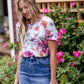 Ivory Round Neck Basic Floral Tee Tops