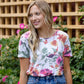 Ivory Round Neck Basic Floral Tee Tops