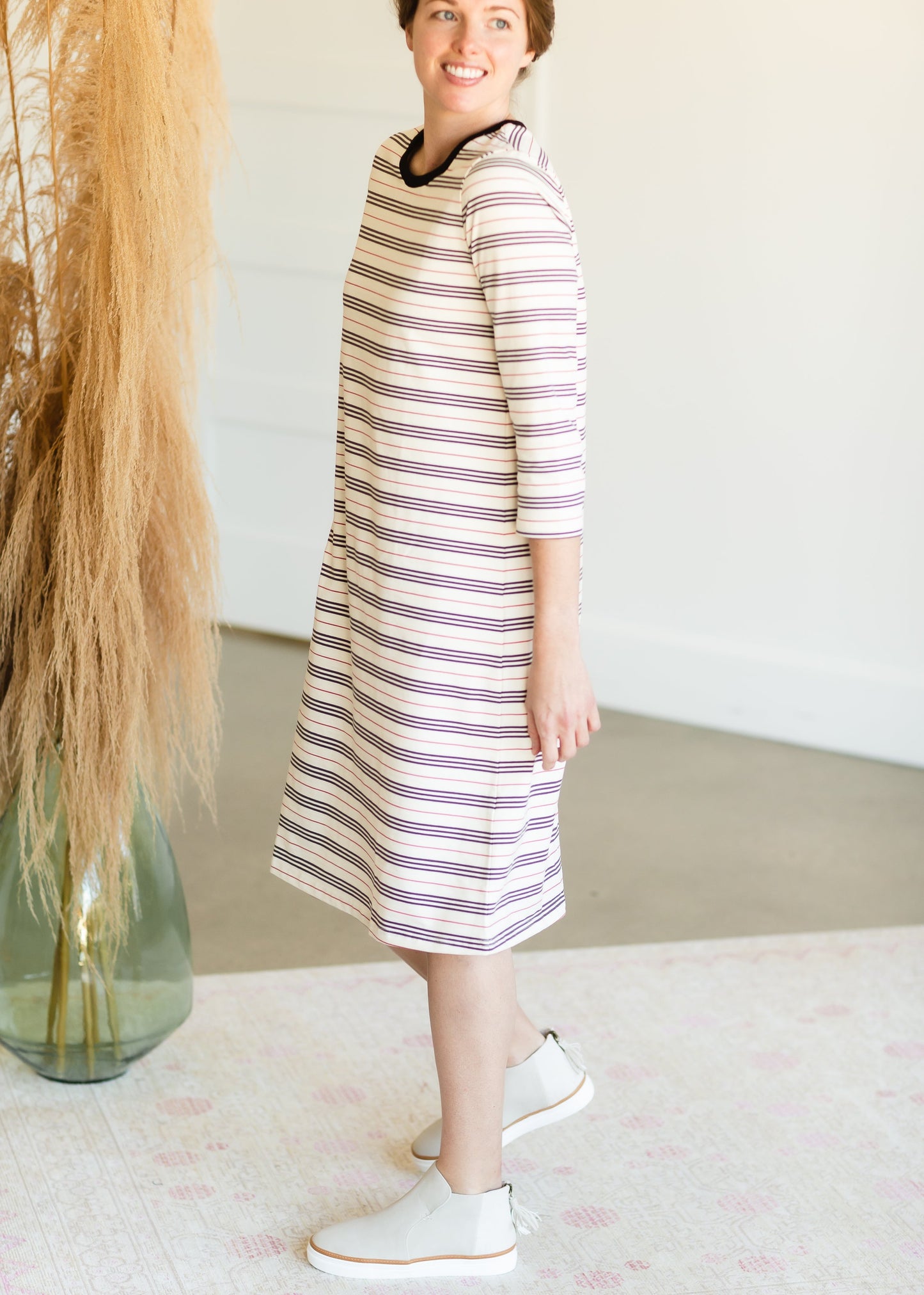 Ivory Striped Long Sleeve Midi Dress - FINAL SALE Dresses