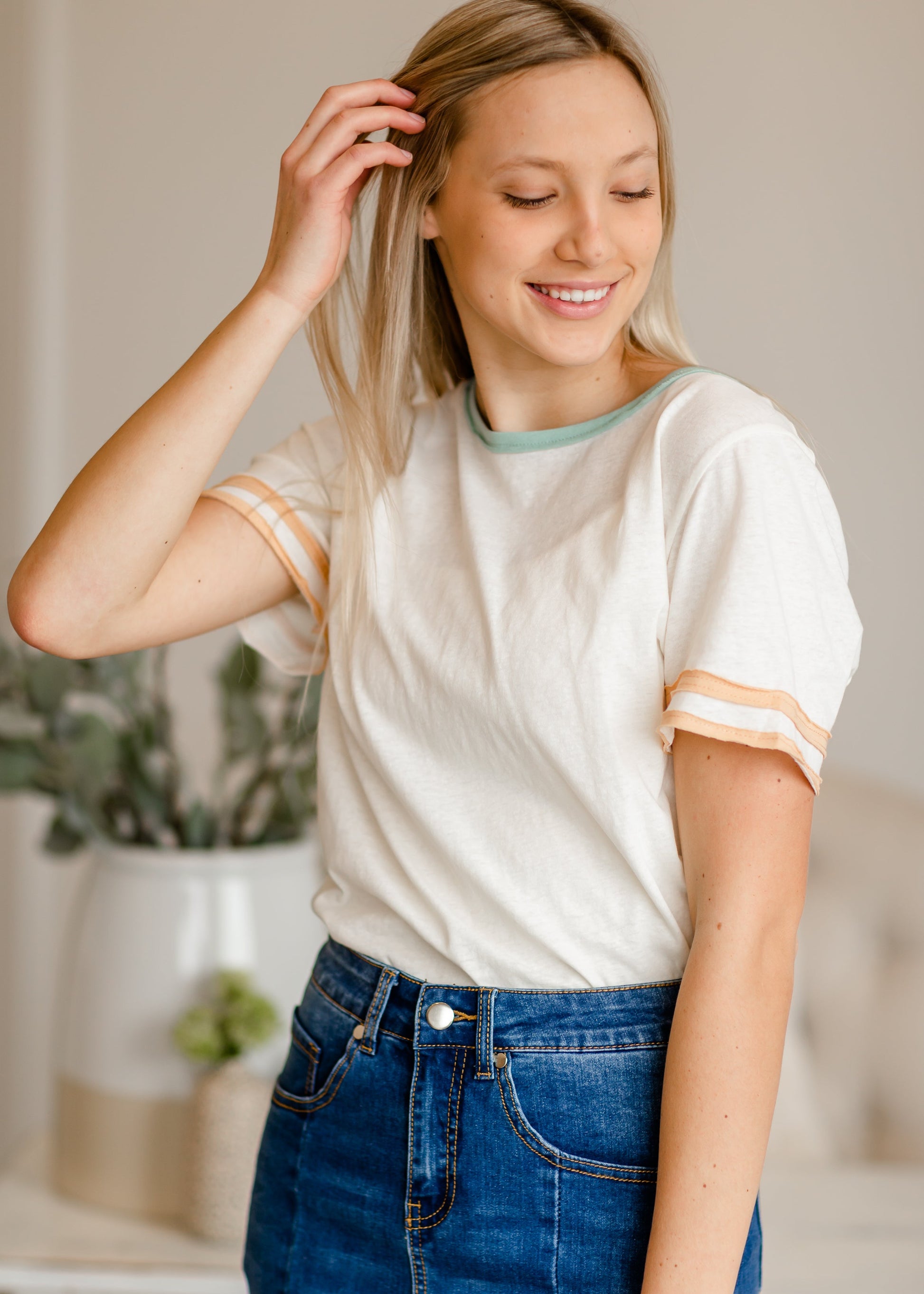 Ivory Striped Sleeve Knit Tee - FINAL SALE Tops