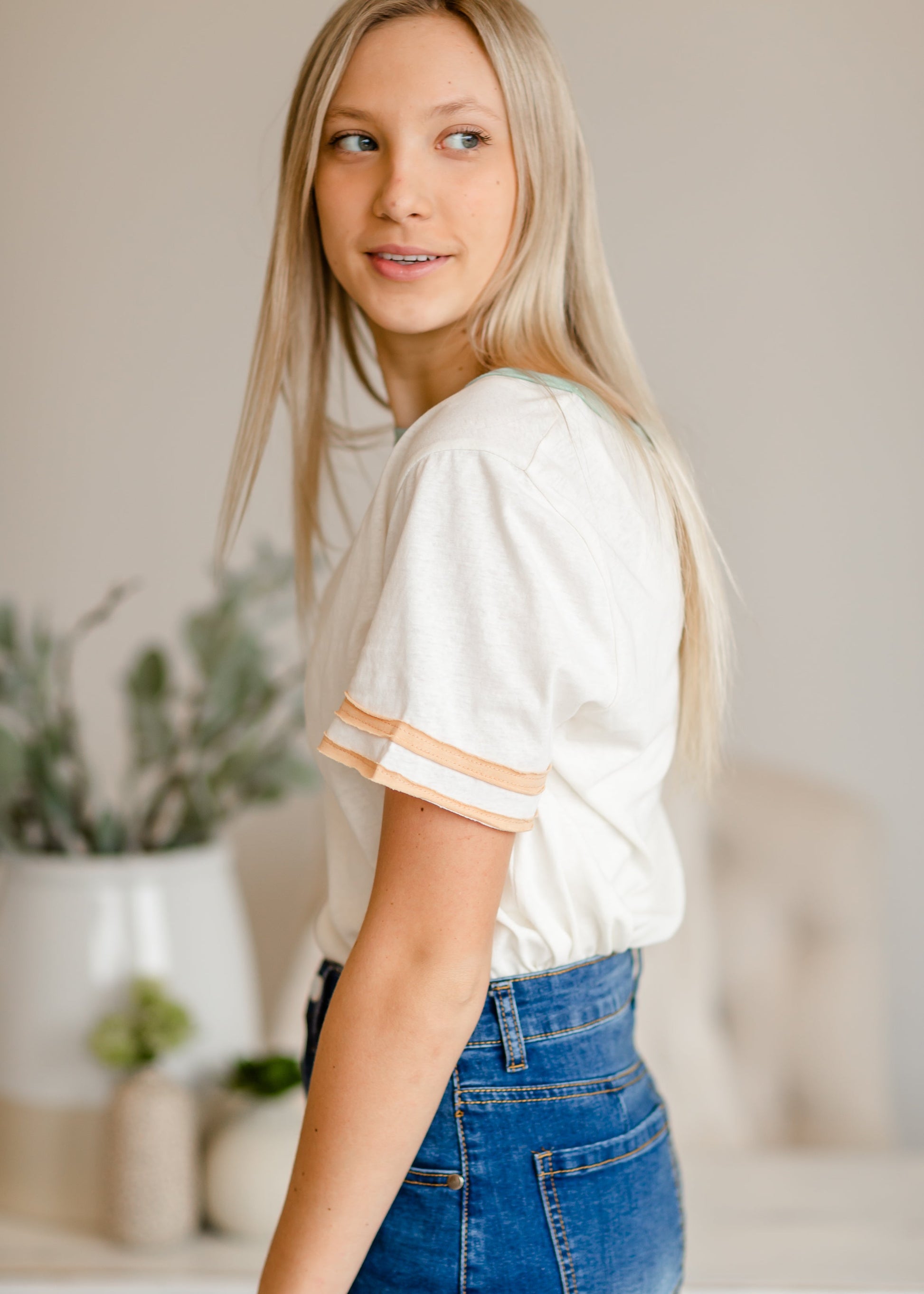 Ivory Striped Sleeve Knit Tee - FINAL SALE Tops