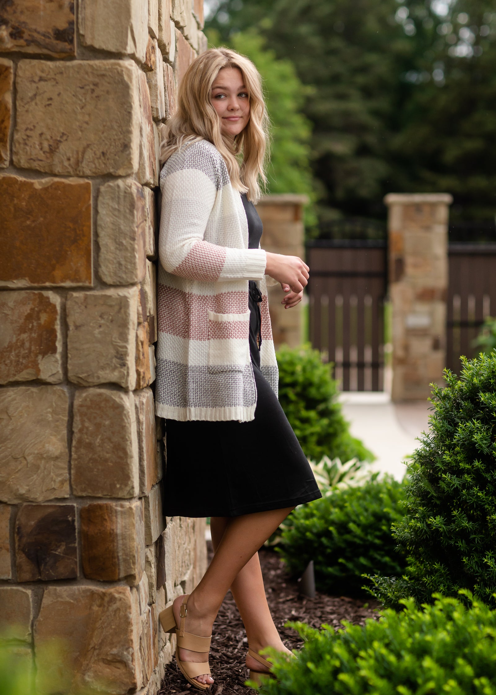 Ivory Textured Colorblock Cardigan Tops