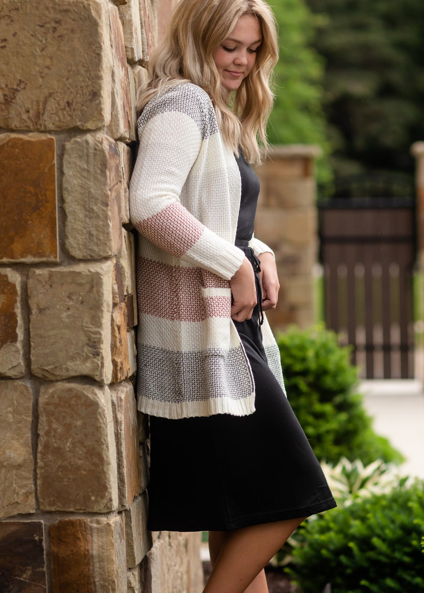 Ivory Textured Colorblock Cardigan Tops
