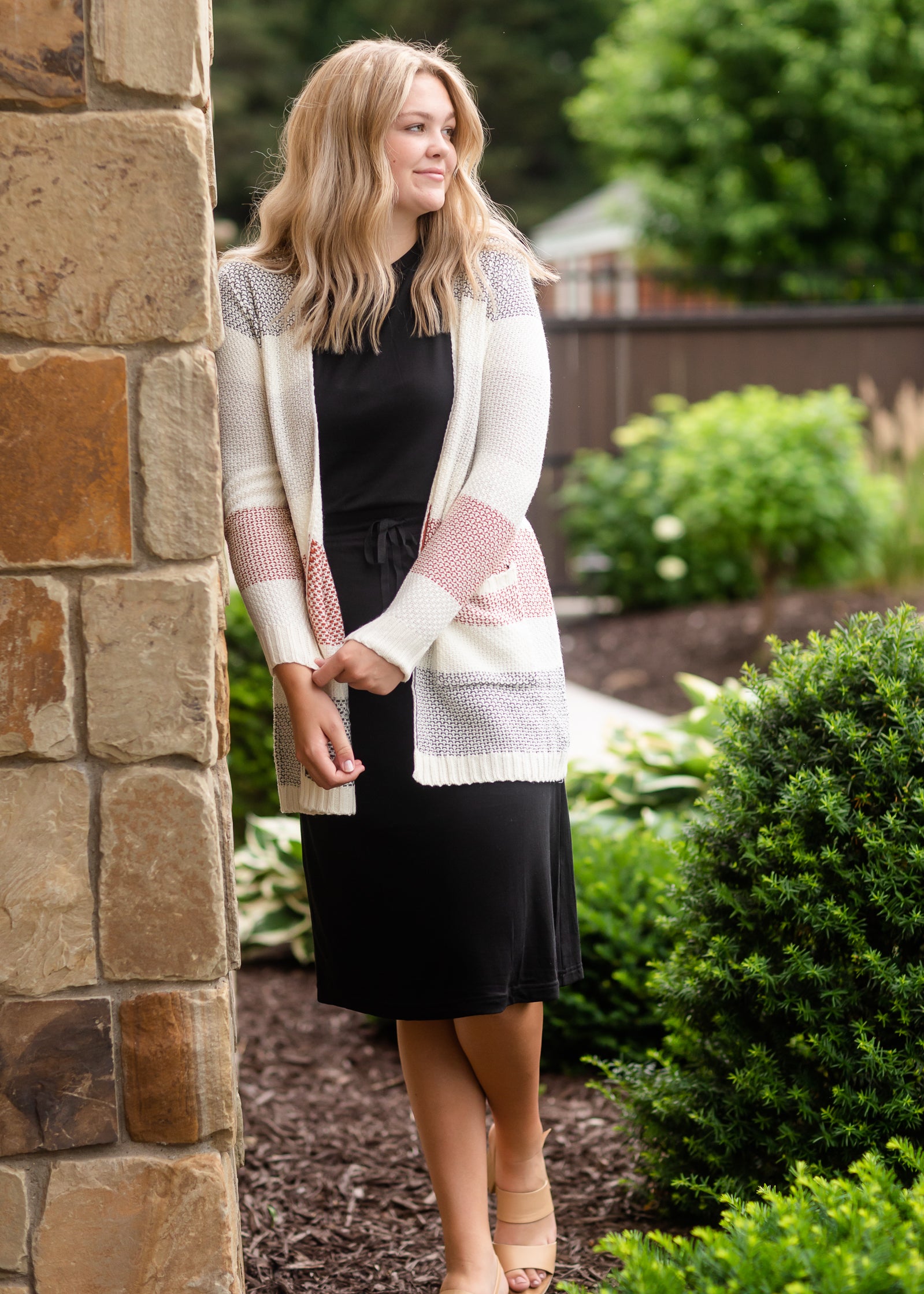 Ivory Textured Colorblock Cardigan Tops