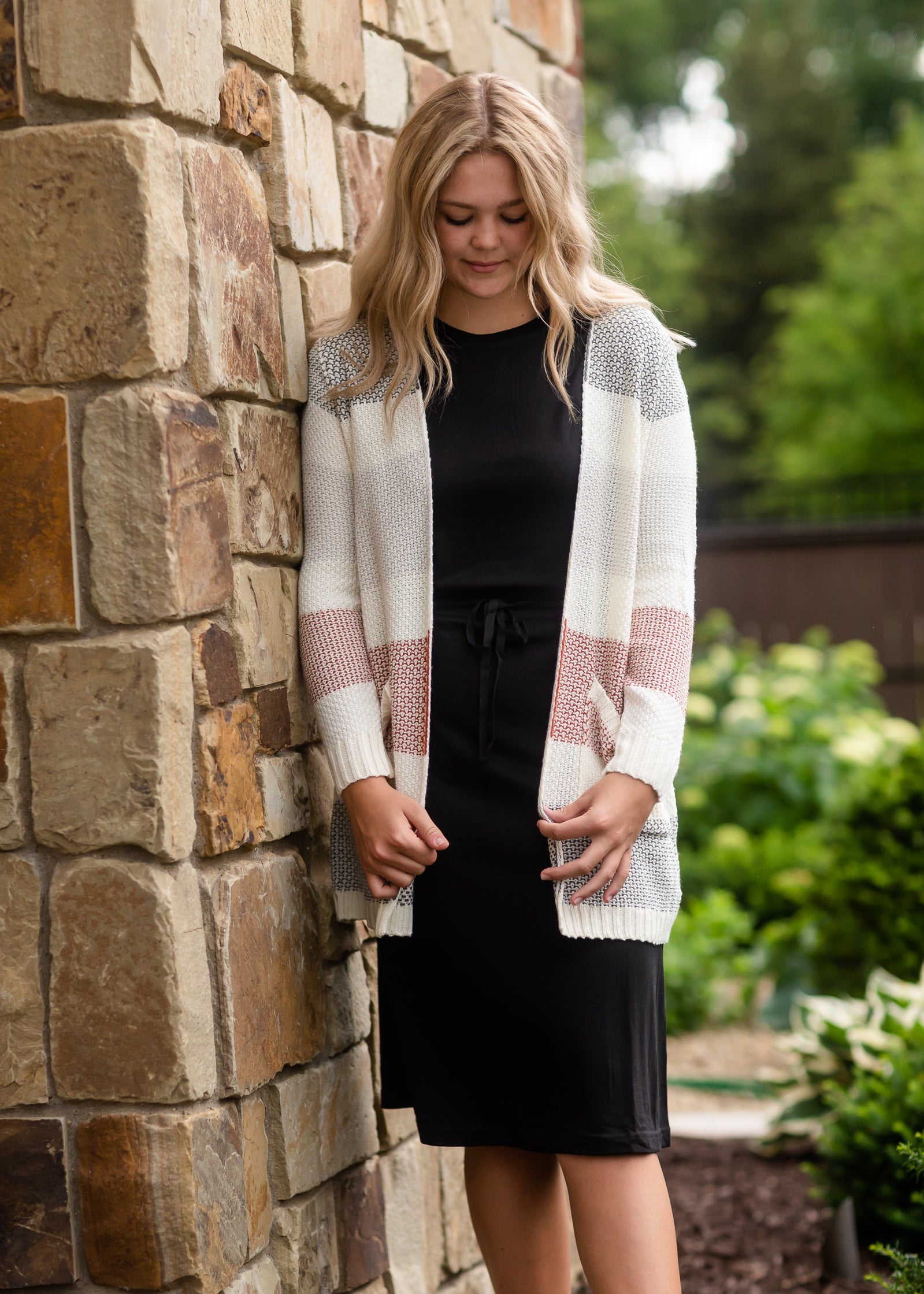 Ivory Textured Colorblock Cardigan Tops