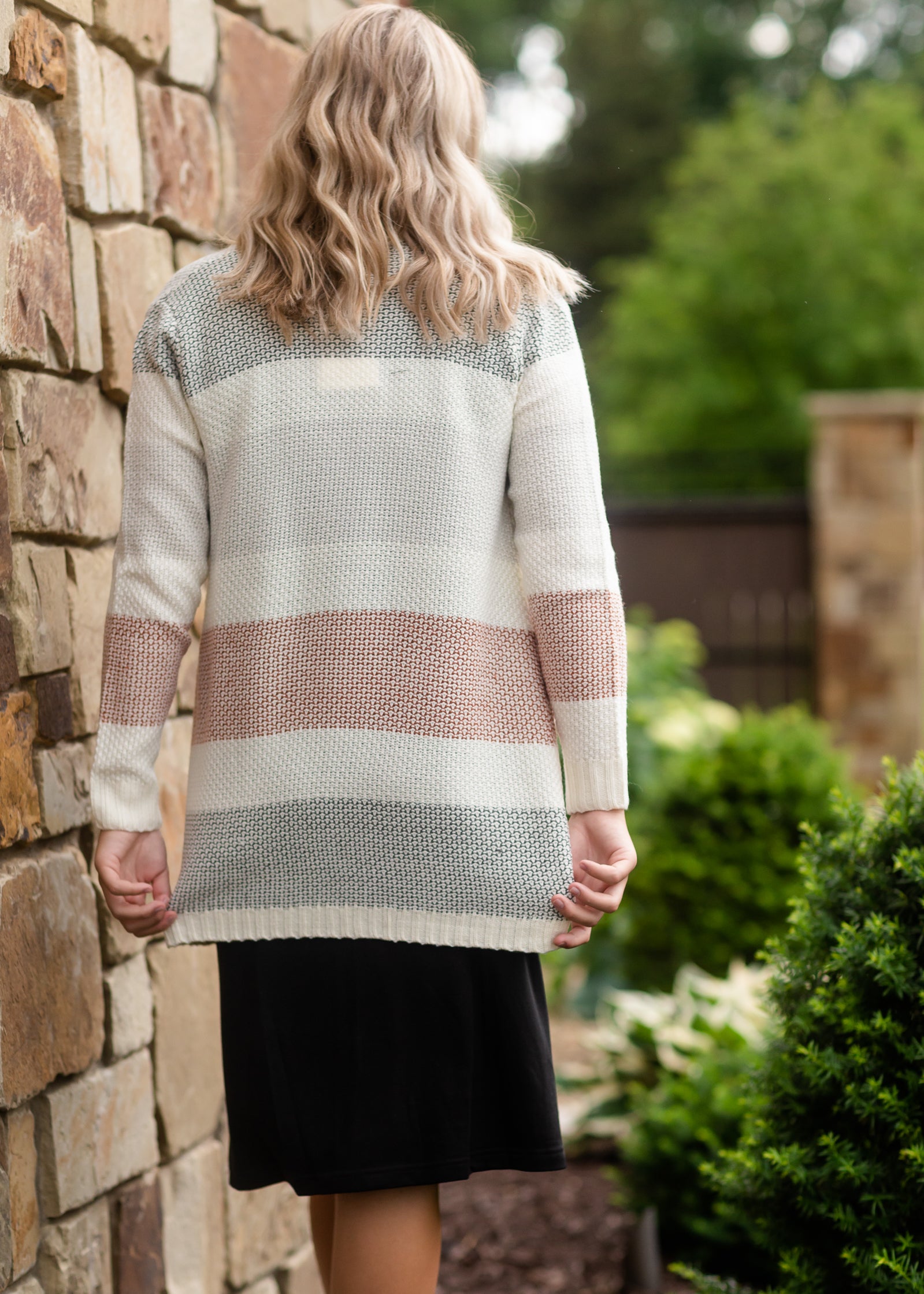 Ivory Textured Colorblock Cardigan Tops