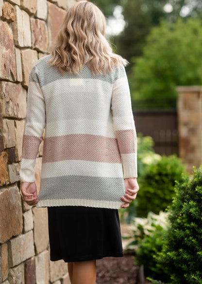 Ivory Textured Colorblock Cardigan Tops