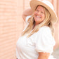 Ivory V-Neck Puff Sleeve Top Tops Hayden
