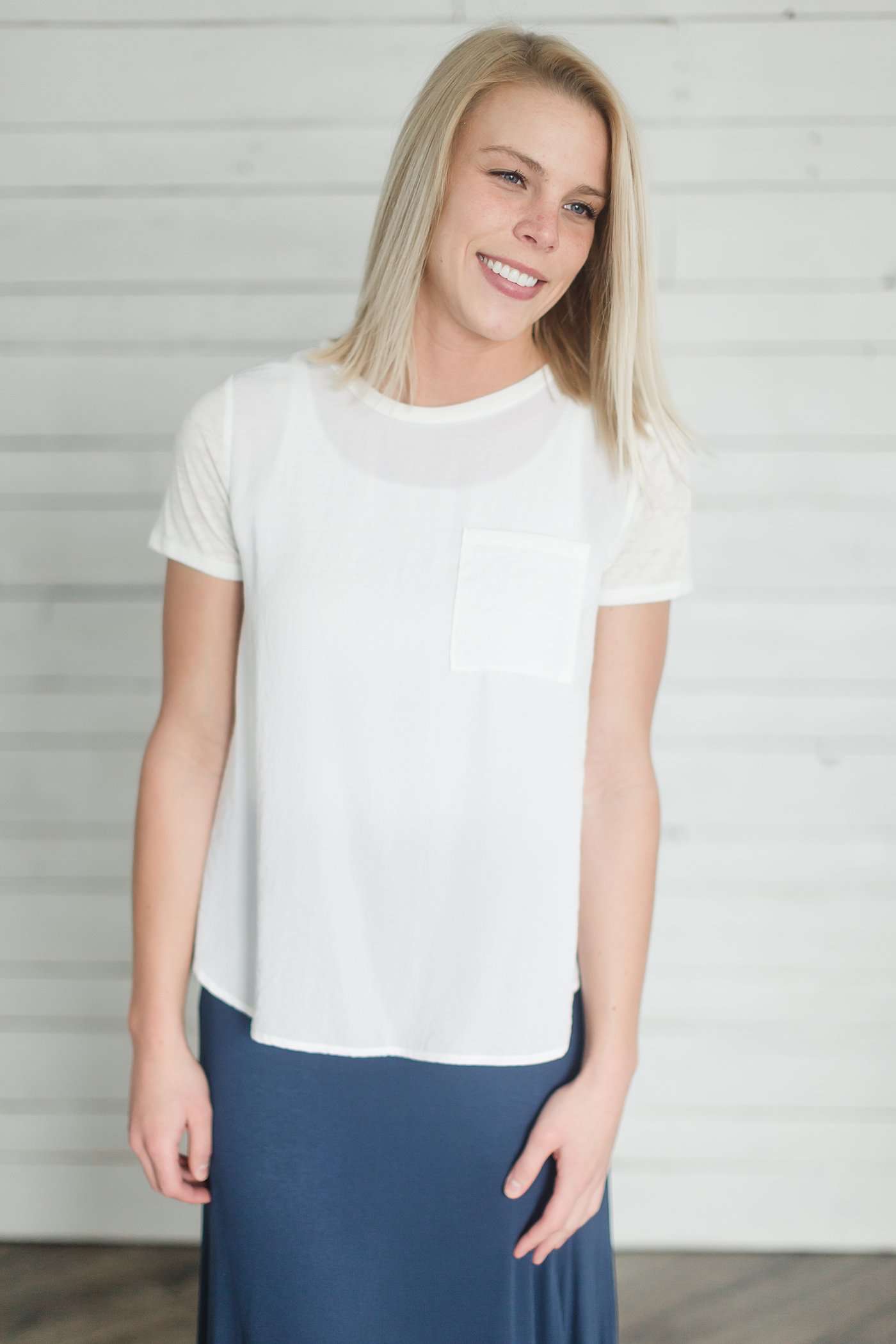 Ivory & White Contrast Tee Tops