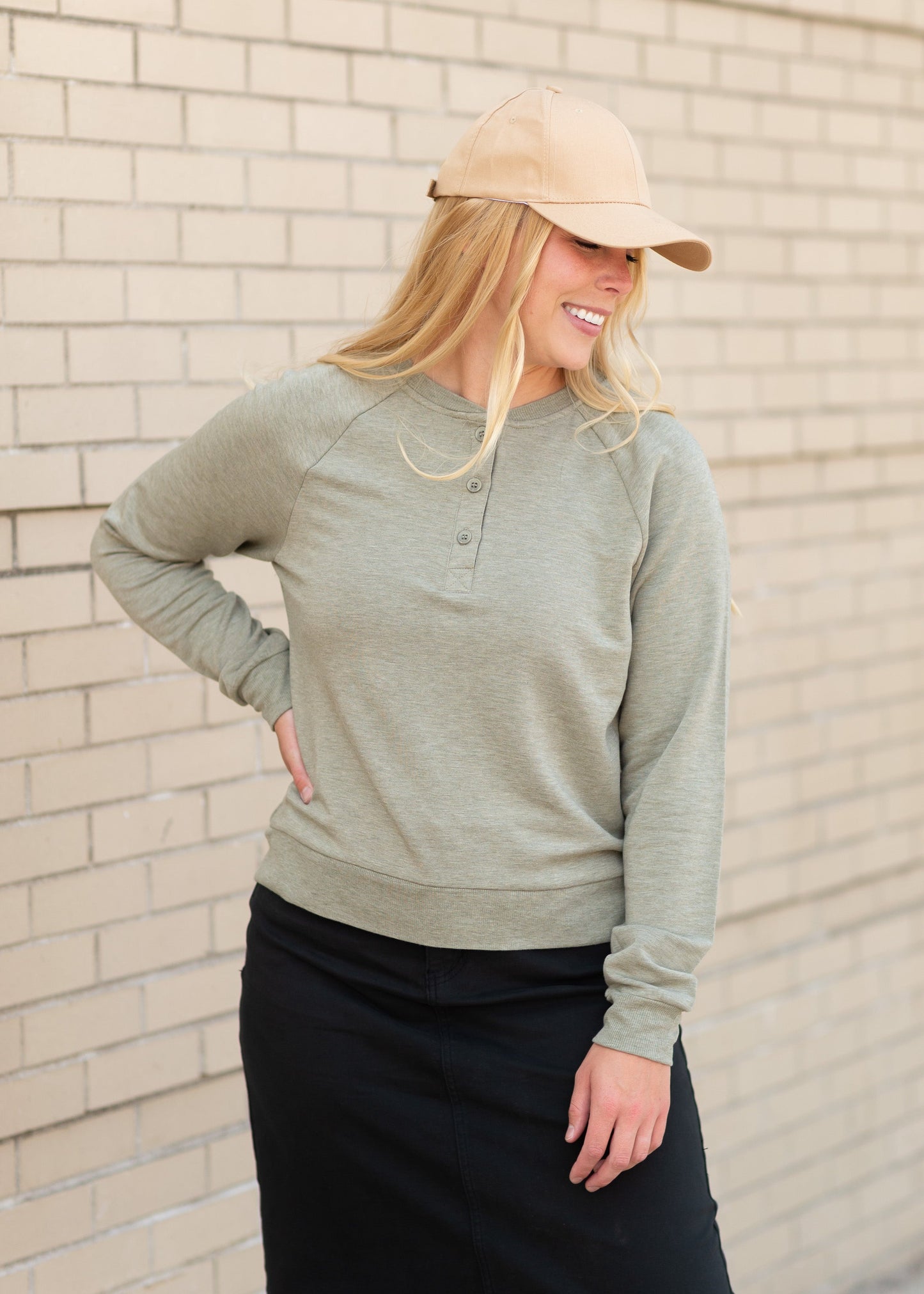 Jacey Half Button Up Sweater Tops Olive / S