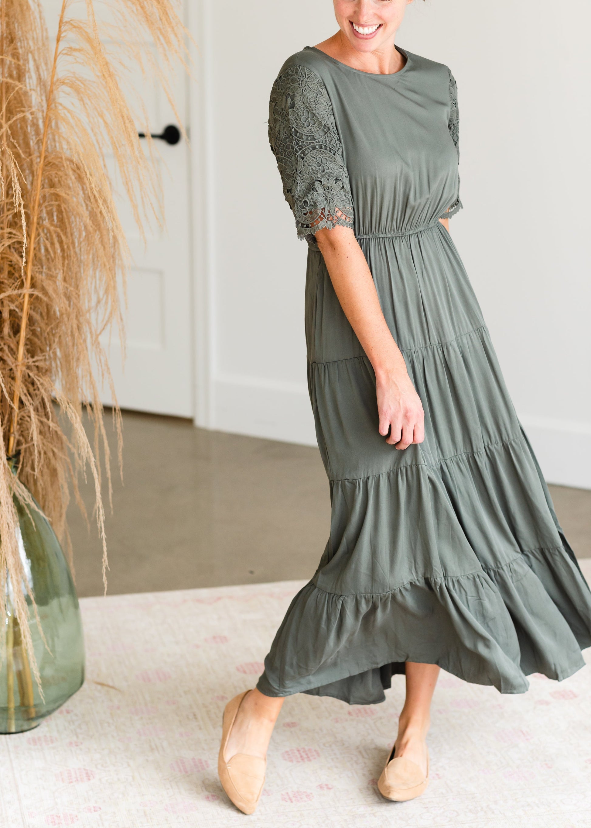 Jade Lace Sleeve Tiered Midi Dress - FINAL SALE Dresses